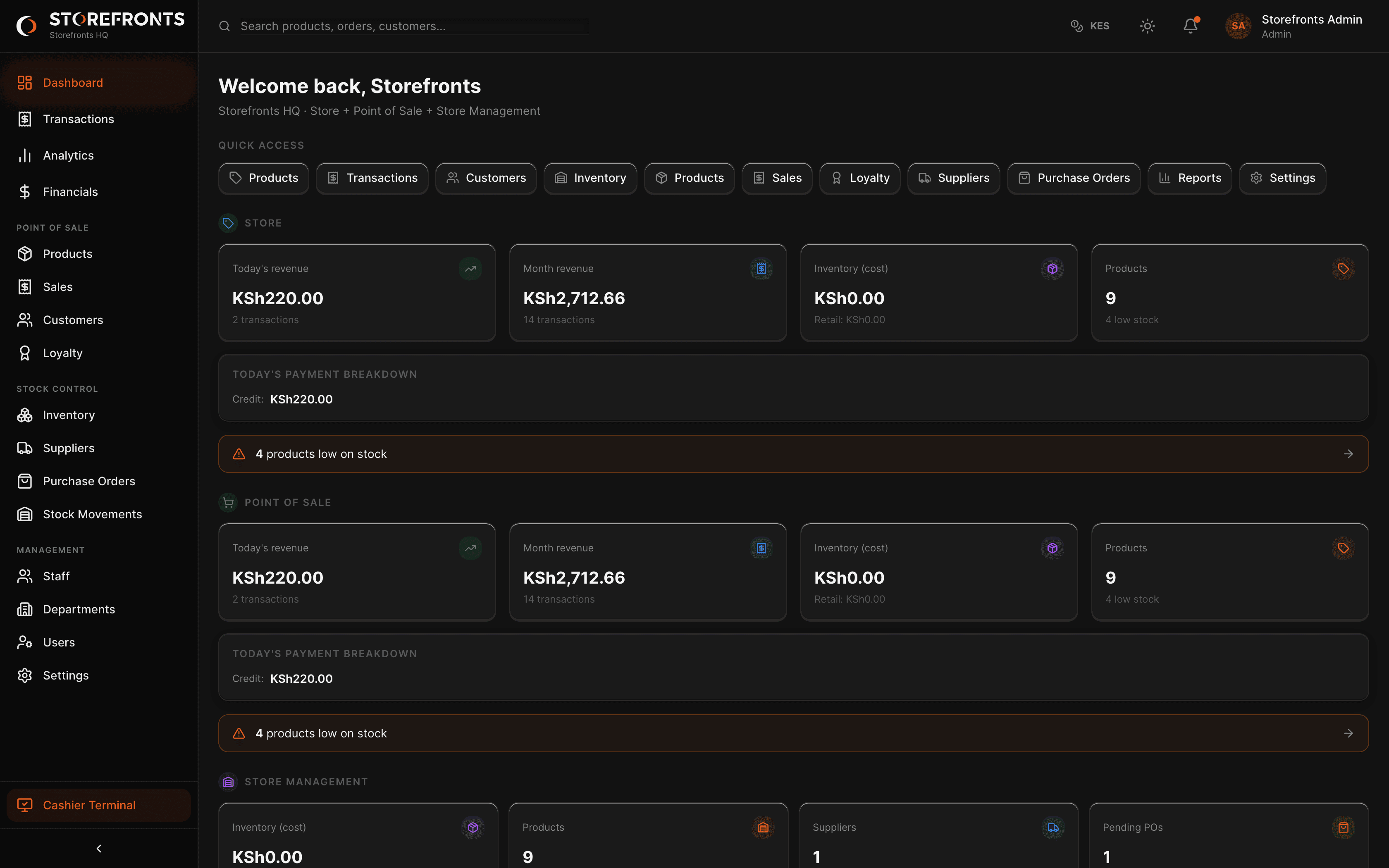 Storefronts operations dashboard