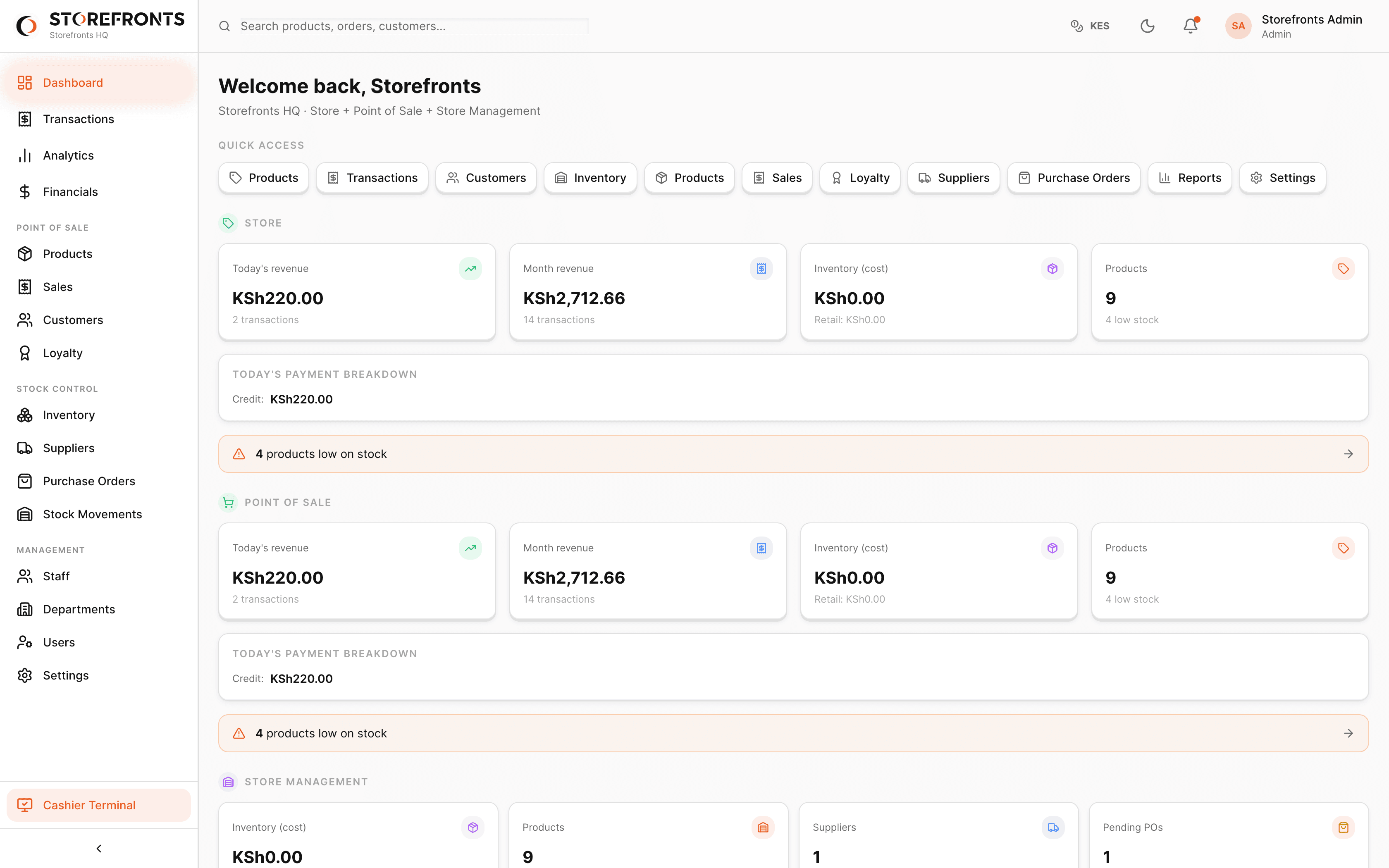 Storefronts operations dashboard